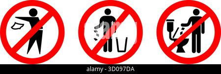 do not litter no littering rubbish trash logo toilet sign symbol set classic vector on transparent background Stock Vector