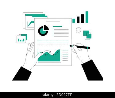 Analyzing financial data and charts for business growth and strategy Stock Vector