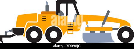 simple road grader yellow road work construction vehicle symbol icon side view simplified vector isolated on transparent background Stock Vector