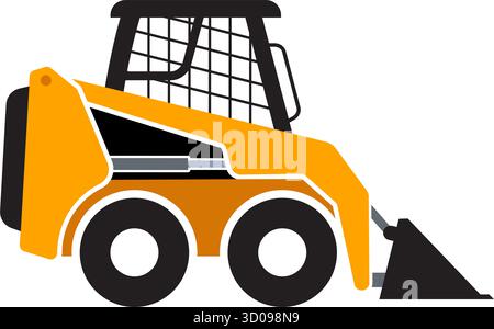 compact skid steer loader earthmover digger yellow construction vehicle silhouette side view simplified vector isolated on transparent background Stock Vector