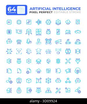 Artificial intelligence colorful line ui icons set Stock Vector