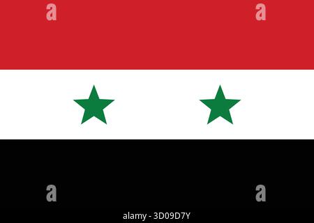 Syria Flat National Flag Vector Illustration. Ideal for editorial, educational, and design use, showing two green stars and classic tricolor layout. Stock Vector