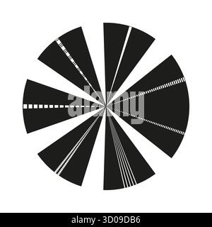 Circular road pattern. Radial highway illustration. Black white design. Vector transportation symbol. EPS 10. Stock Vector