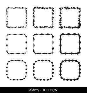 Dotted square frames. Broken line borders. Hand drawn pattern. Vector geometric illustration. EPS 10. Stock Vector