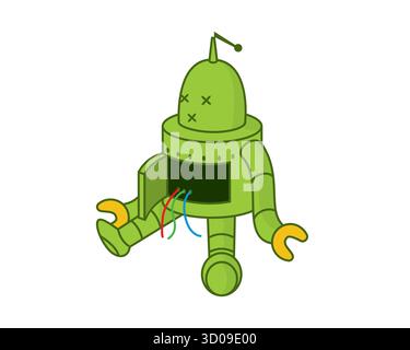 Sitting Robot in Broken and Breakdown State Stock Vector