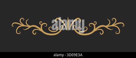 Vintage Golden Decorative Ornament On Black Background. Wedding Card Corner Border Decoration Vector Illustration Stock Vector
