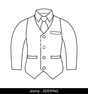 Elegant Mens Suit Jacket with Vest and Tie Outline Vector Illustration. Ideal for fashion design, tailoring, clothing icons or mens style concepts. Stock Vector