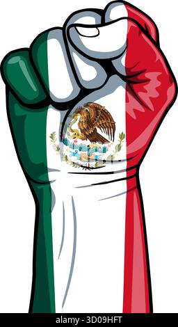 punching raised protest fist up with mexican flag of mexico illustration vector on transparent background Stock Vector