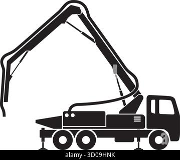 simple concrete cement pump truck construction vehicle silhouette side view icon symbol vector isolated on transparent background Stock Vector