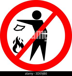 do not burn litter rubbish trash sign symbol in red circle vector isolated on transparent background Stock Vector