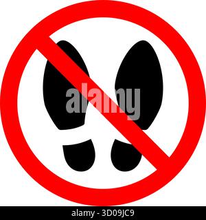 classic no step do not step on no standing symbol in red white circle sign shoe sole footprint print isolated on transparent background vector Stock Vector