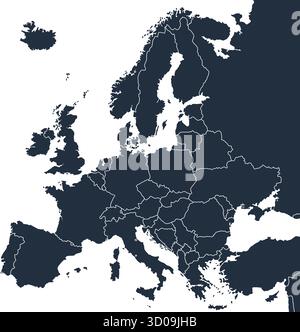 Accurate correct detailed europe european continent map line states countries political electoral vector on transparent background Stock Vector