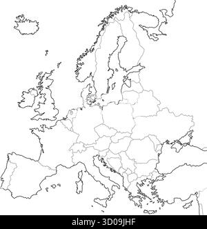 Accurate correct detailed europe european continent map line states countries political electoral vector isolated on transparent background Stock Vector