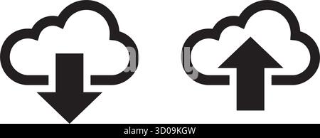 simple classic upload to download from internet cloud storage icons vector set on transparent background Stock Vector