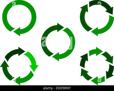 various round recycle green arrow symbol logo icon set vector on transparent background Stock Vector
