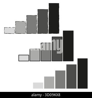 Monochrome data bars. Bar chart graphic. Information statistic element. Vector progress illustration. EPS 10. Stock Vector