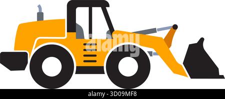 wheel loader earthmover digger construction vehicle silhouette side view simplified vector isolated on transparent background Stock Vector