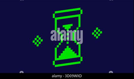 Pixel art 3d green hourglass. Stock Vector