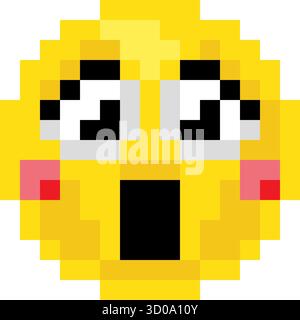 Pixel Art Emoji Emoticon Surprised Face Stock Vector
