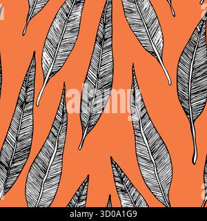 Seamless pattern with eucalyptus. Exotic tropical vector hand drawn illustration. Decorative background with leaves eucalypt. Modern compositions for Stock Vector