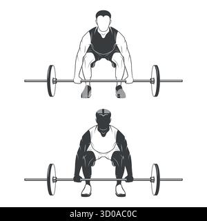 Barbell Deadlift Setup, Vector Illustration. Deadlift Start Position. Athlete Holding Bar. Deadlift Technique Vector Illustration for Fitness Stock Vector