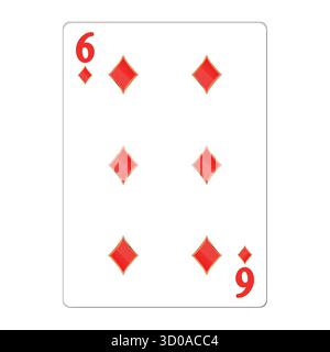 Six of diamonds. Playing card with golden elements. Casino icons. Pictograms representing different suits. Vector illustration. Flat design for modern Stock Vector