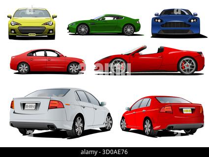 Vibrant set of different car models and colors suitable for various design projects Stock Vector