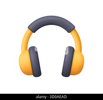 Yellow and black headphones. Technology, music, audio and electronic device concept. 3d vector icon. Cartoon minimal style. Stock Vector