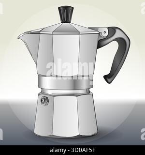 Italian aluminium moka coffee maker, vector illustration Stock Vector