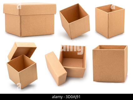 Set of cardboard gift boxes isolated on white background. File contains clipping paths. Stock Photo