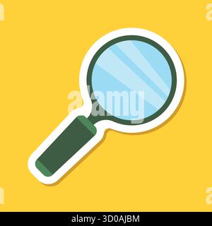 Magnifying glass sticker icon in flat style. Loupe vector illustration on isolated background. Searching sign business concept. Stock Vector