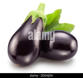 Two aubergines or eggplants isolated on white background. File contains clipping path. Stock Photo
