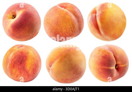 Set of ripe red peaches isolated on white background. File ontains clipping paths. Stock Photo