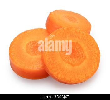 Round slices of red carrot isolated on white background. File contains clipping paths. Stock Photo