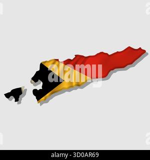 Waving vector abstract flag of East Timor in map shape with shadow Stock Vector