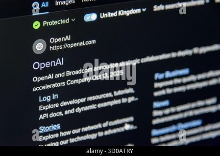Open AI search result in google on screen Stock Photo