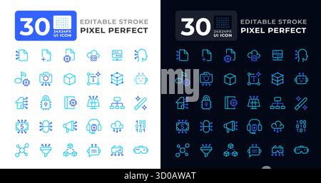 Software development colorful line ui icons set for light and dark mode Stock Vector