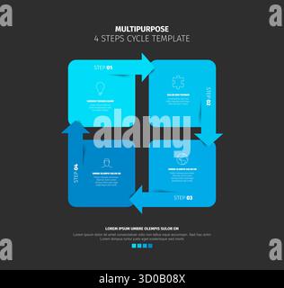 Four steps cycle template provides a clear infographic design for sequential processes. The 4 steps cycle template for presentations to illustrate cyc Stock Vector