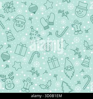 Simple Christmas seamless pattern background with happy characters and ornaments Stock Vector