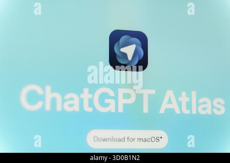 Close up screen of New OpenAI product - ChatGPT Atlas web browser Stock Photo