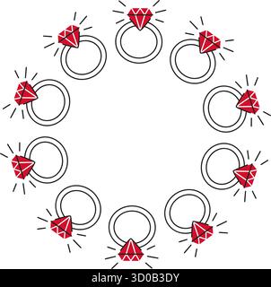 rings arranged in circular wreath shape. Simple flat vector design perfect for Valentines Day, love themed cards, beauty, fashion, romantic decorations, poster, stickers. Vector illustration Stock Vector