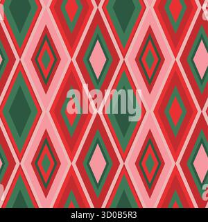 Christmas Festive Argyle Seamless Pattern. Red, Pink and Green Rhombuses Pattern, Textile Geometric Design Stock Vector