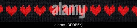 Red Knitted Hearts on Black Banner Stock Photo