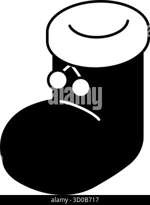 Santa Claus Boots Isometric Line Drawing Illustration of Christmas Stockings, black and white, Vector Illustration Stock Vector