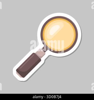 Magnifying glass sticker icon in flat style. Loupe vector illustration on isolated background. Searching sign business concept. Stock Vector