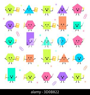 Happy cartoon geometric shapes with smiling faces isolated Stock Vector ...