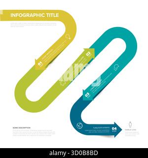 Multi-step infographic diagram showcases a progression of four steps using a flowing, colorful path. This infographic diagram effectively illustrates Stock Vector
