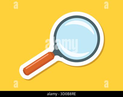 Magnifying glass sticker icon in flat style. Loupe vector illustration on isolated background. Searching sign business concept. Stock Vector