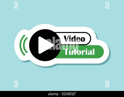 Play video tutorials sticker icon in flat style. Education software vector illustration on isolated background. Webinar training sign business concept Stock Vector