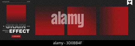 Red grain gradient noise transparent set background abstract black grainy. This collection features moody spray patterns and stochastic textures with Stock Vector